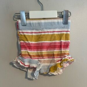 Monkey bars 3/6m pink, blue & yellow Striped Ruffle hems bummie Shorts